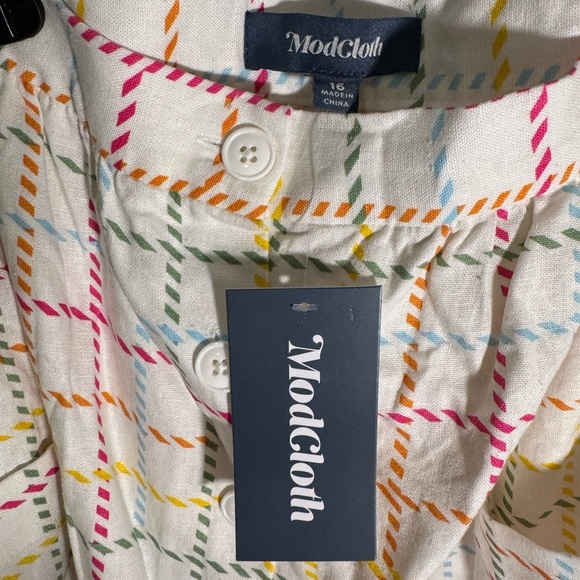 ModCloth NWT Creative Direction Rainbow Plaid A-Line Linen Skirt Womens Size 16 - Picture 6 of 10